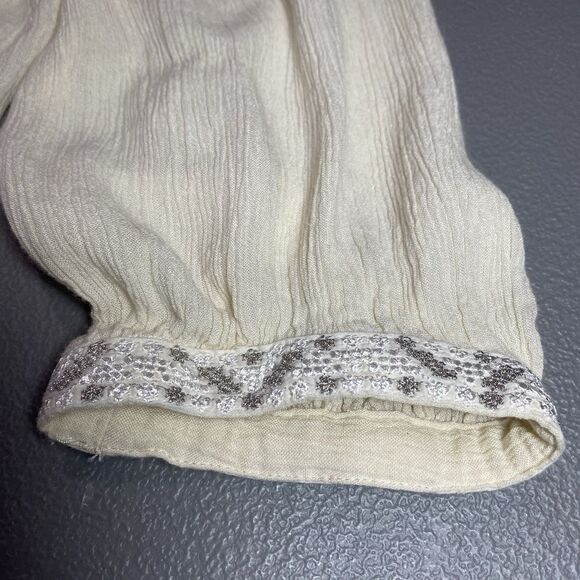 AMERICAN EAGLE Womens Scoop Keyhole Tassel Tie Embroidered 3/4 Sleeve M Cream - Picture 8 of 11